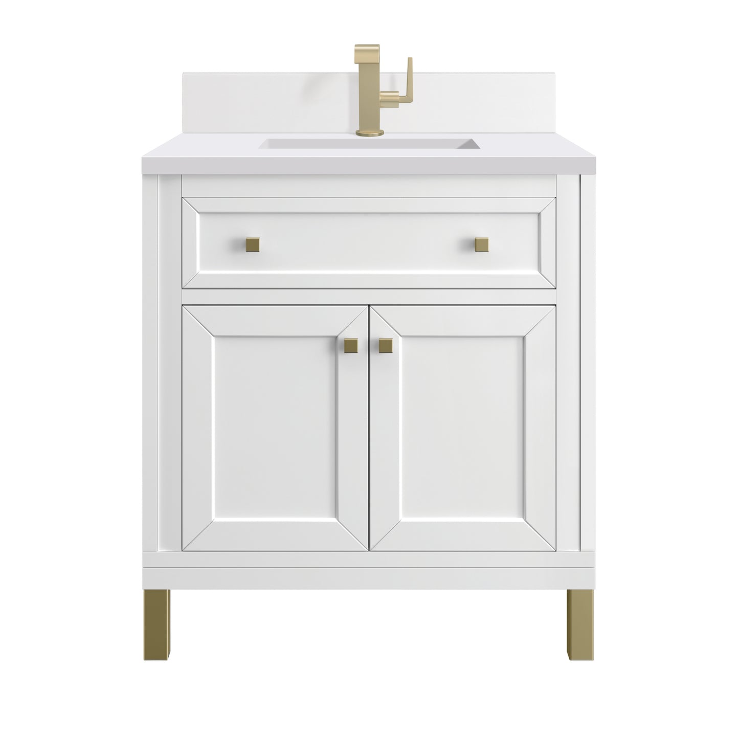 Renovate for Less Atlanta Chicago 30" Single Vanity, Glossy White, w/ Single Hole 3CM White Zeus Silestone® Top & Backsplash