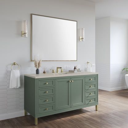 Renovate for Less Atlanta Chicago 60" Single Vanity, Smokey Celadon, w/ 3 CM Siberian Silestone Top