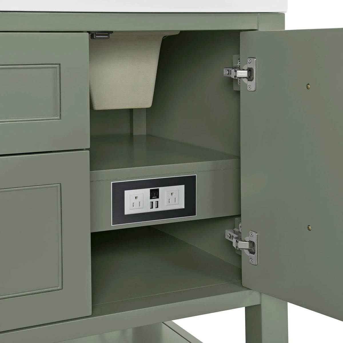 Breckenridge 60" Double Vanity, Smokey Celadon, w/ 3 CM Tajnar Eclos Top w/FreePower Wireless Charger
