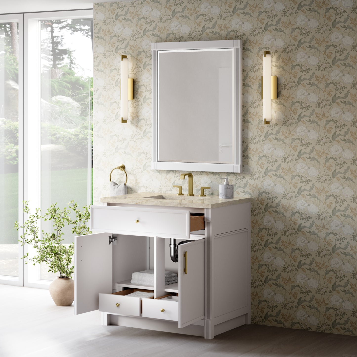 Renovate for Less Atlanta Bellshire 36" Single Vanity, Bright White w/ 3 CM Tajnar Eclos Top