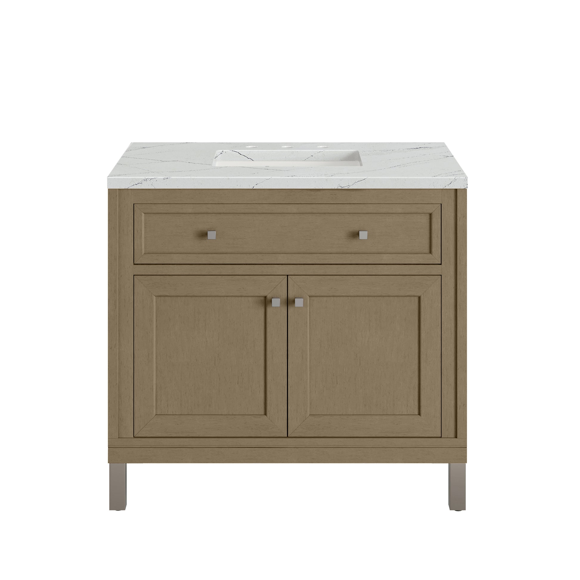 Renovate for Less Atlanta Chicago 36" Single Vanity, Walnut Whisper, w/ 3 CM Ethereal Noctis Silestone® Top
