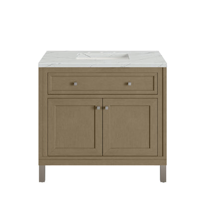 Renovate for Less Atlanta Chicago 36" Single Vanity, Walnut Whisper, w/ 3 CM Ethereal Noctis Silestone® Top