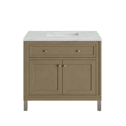Chicago 36" Single Vanity, Walnut Whisper, w/ 3 CM Ethereal Noctis Silestone® Top
