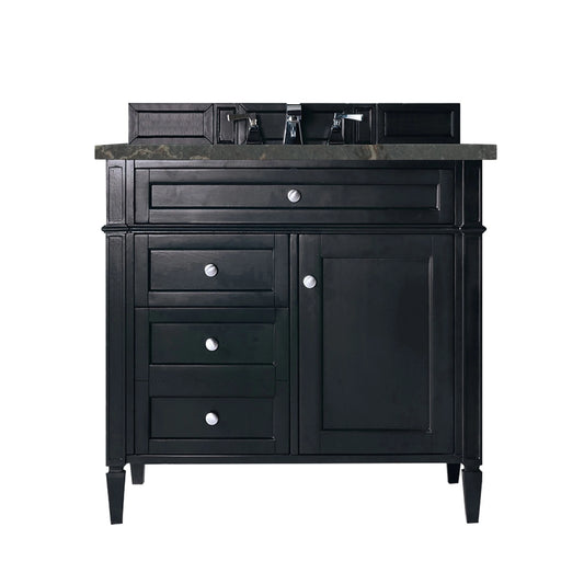 Brittany 36" Single Vanity, Black Onyx w/ 3 CM Parisien Bleu Silestone Top