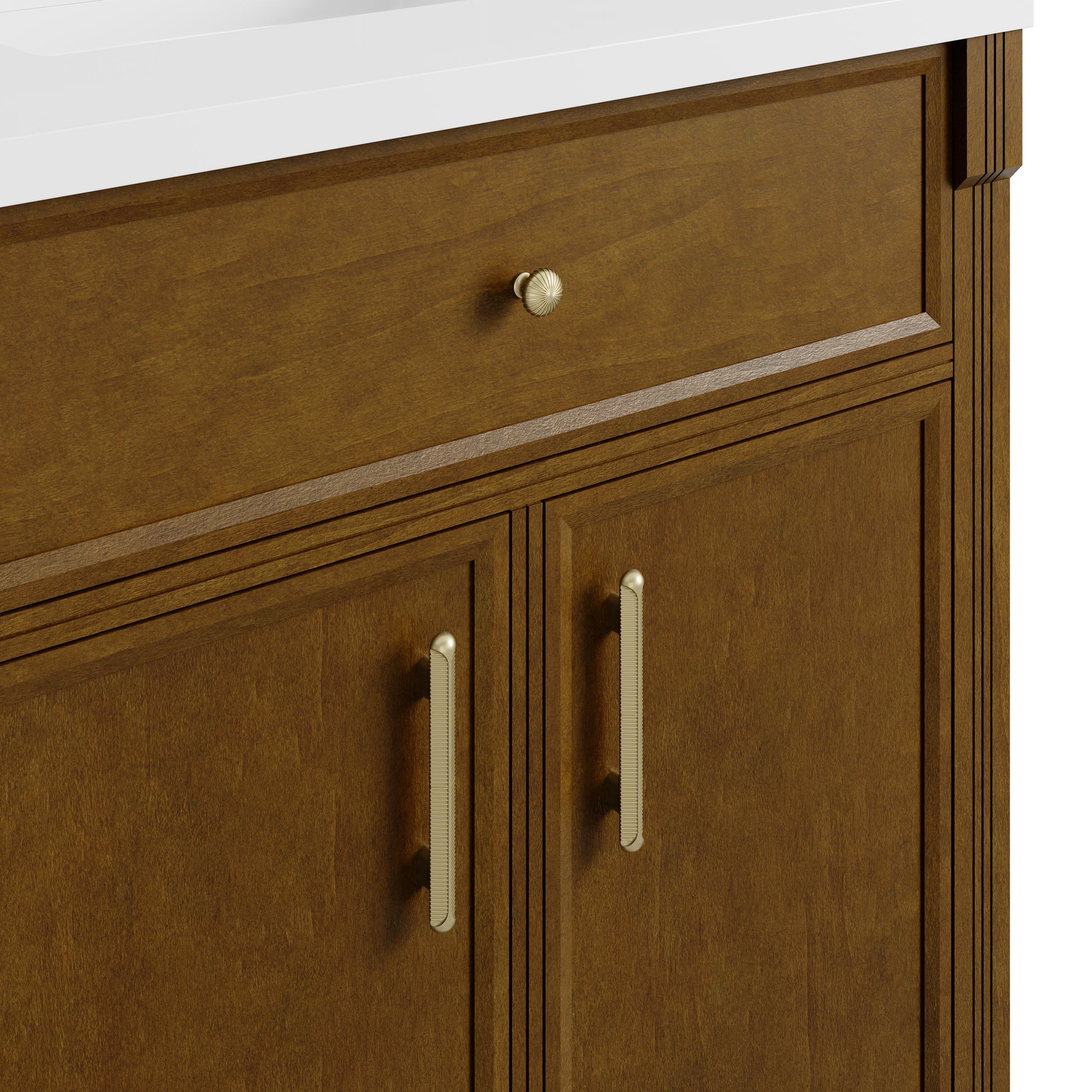Renovate for Less Atlanta Bellshire 84" Dual Vanity Set with 24" Make-Up Counter, Honey Oak w/3 cm Lime Delight Silestone Top