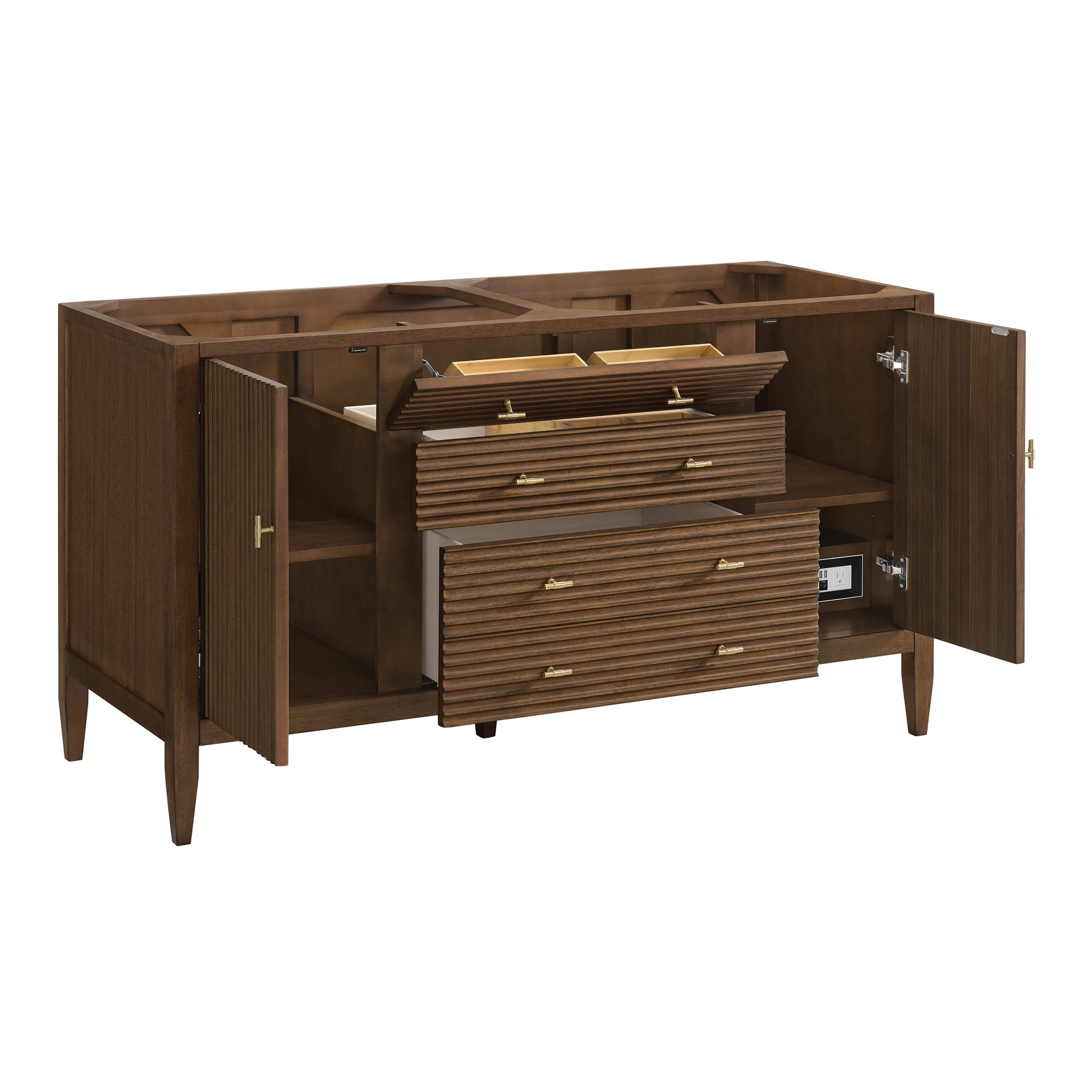 Renovate for Less Atlanta Myrrin 60" Double Vanity, Mid Century Walnut, w/ 3 CM Tajnar Eclos Top