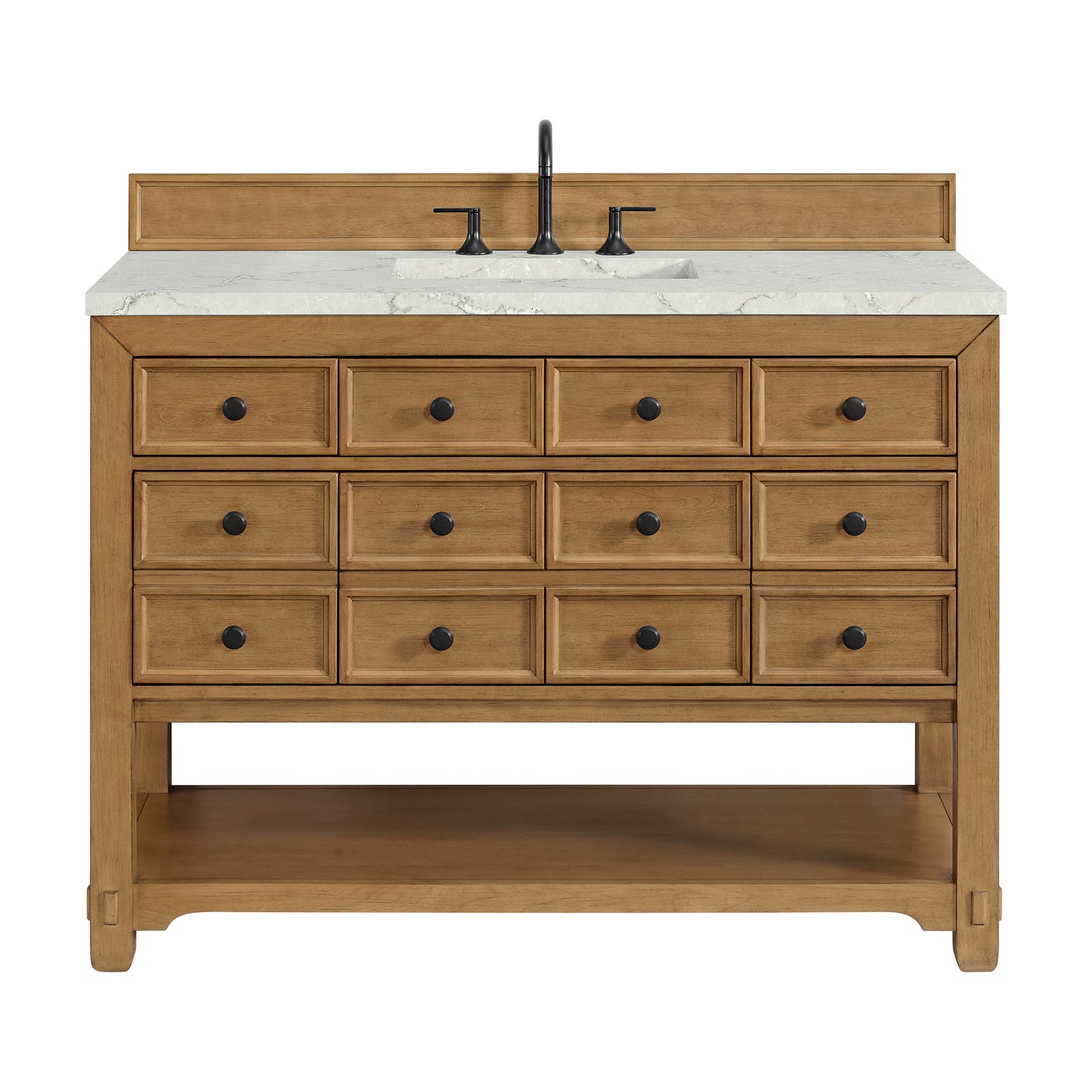 Renovate for Less Atlanta Malibu 48" Single Vanity, Amber Birch w/ 3 CM Victorian Silver Silestone Top