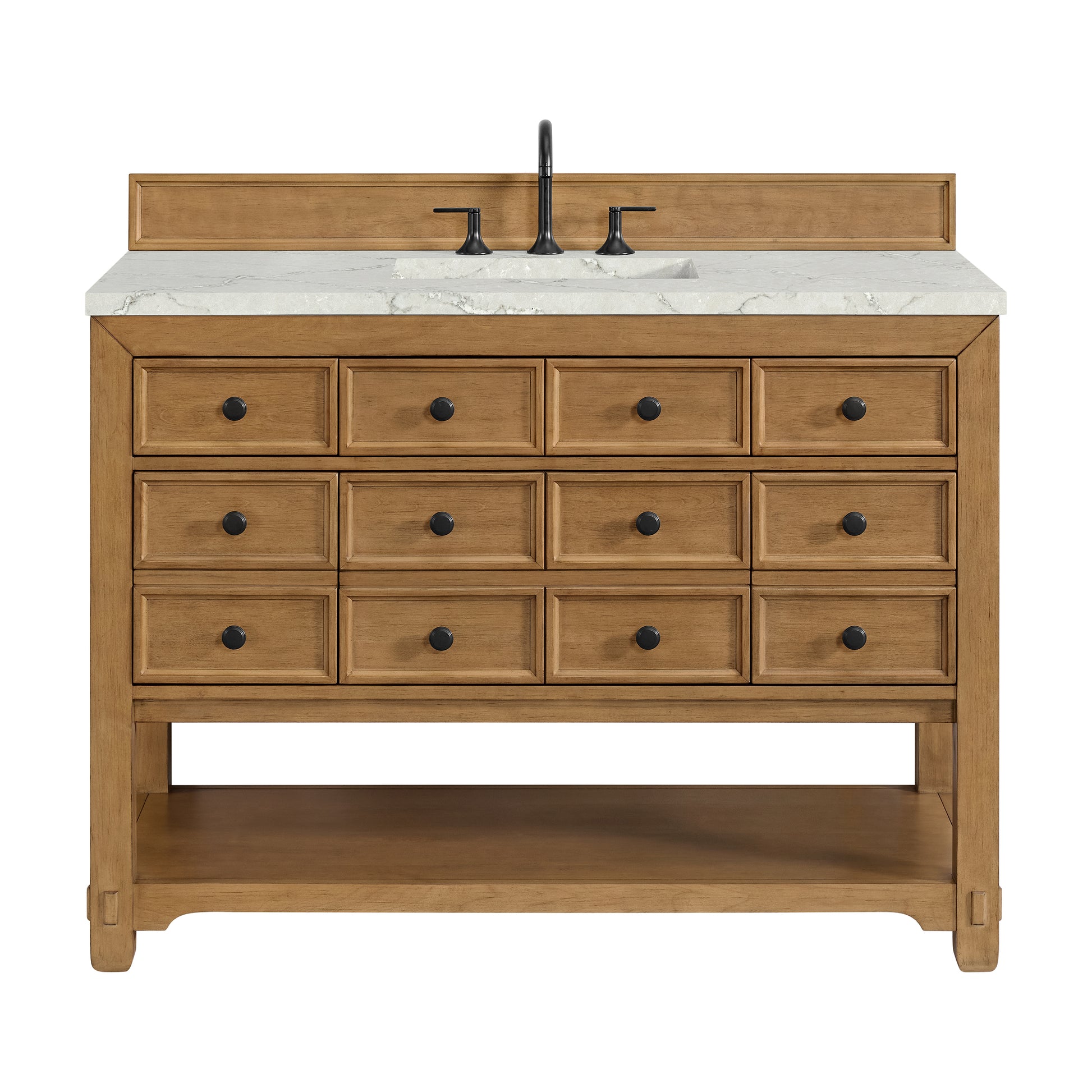 Renovate for Less Atlanta Malibu 48" Single Vanity, Amber Birch w/ 3 CM Victorian Silver Silestone Top
