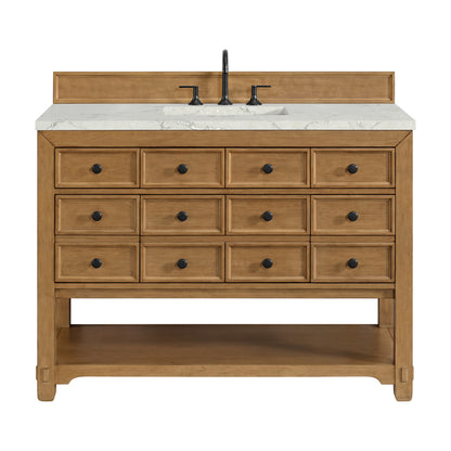Renovate for Less Atlanta Malibu 48" Single Vanity, Amber Birch w/ 3 CM Victorian Silver Silestone Top