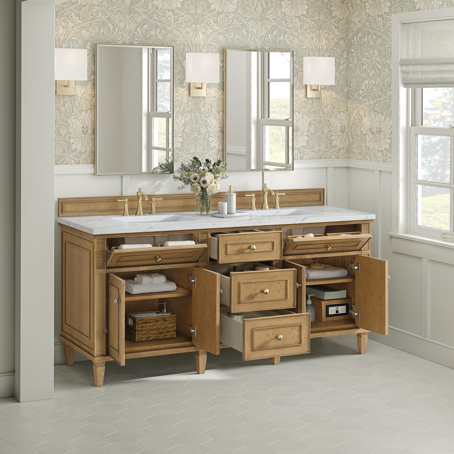 Renovate for Less Atlanta Lorelai 72" Double Vanity, Light Natural Oak w/ 3 CM Ethereal Noctis Silestone Top