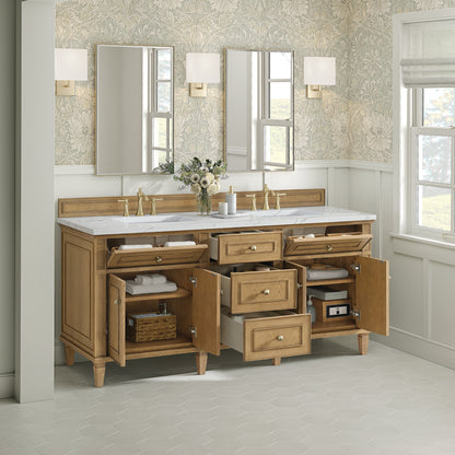 Renovate for Less Atlanta Lorelai 72" Double Vanity, Light Natural Oak w/ 3 CM Ethereal Noctis Silestone Top