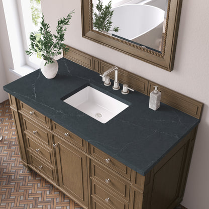 Renovate for Less Atlanta Bristol 48" Single Vanity, Saddle Brown w/ 3 CM Charcoal Soapstone Silestone Top