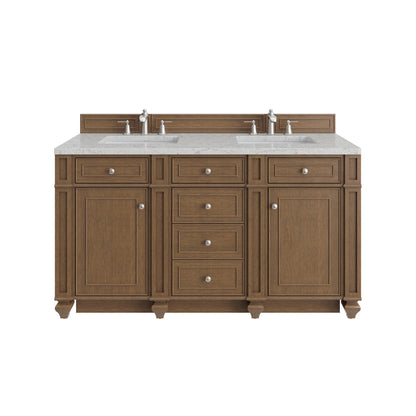 Renovate for Less Atlanta Bristol 60" Double Vanity, Saddle Brown w/ 3 CM Eternal Jasmine Pearl Silestone Top