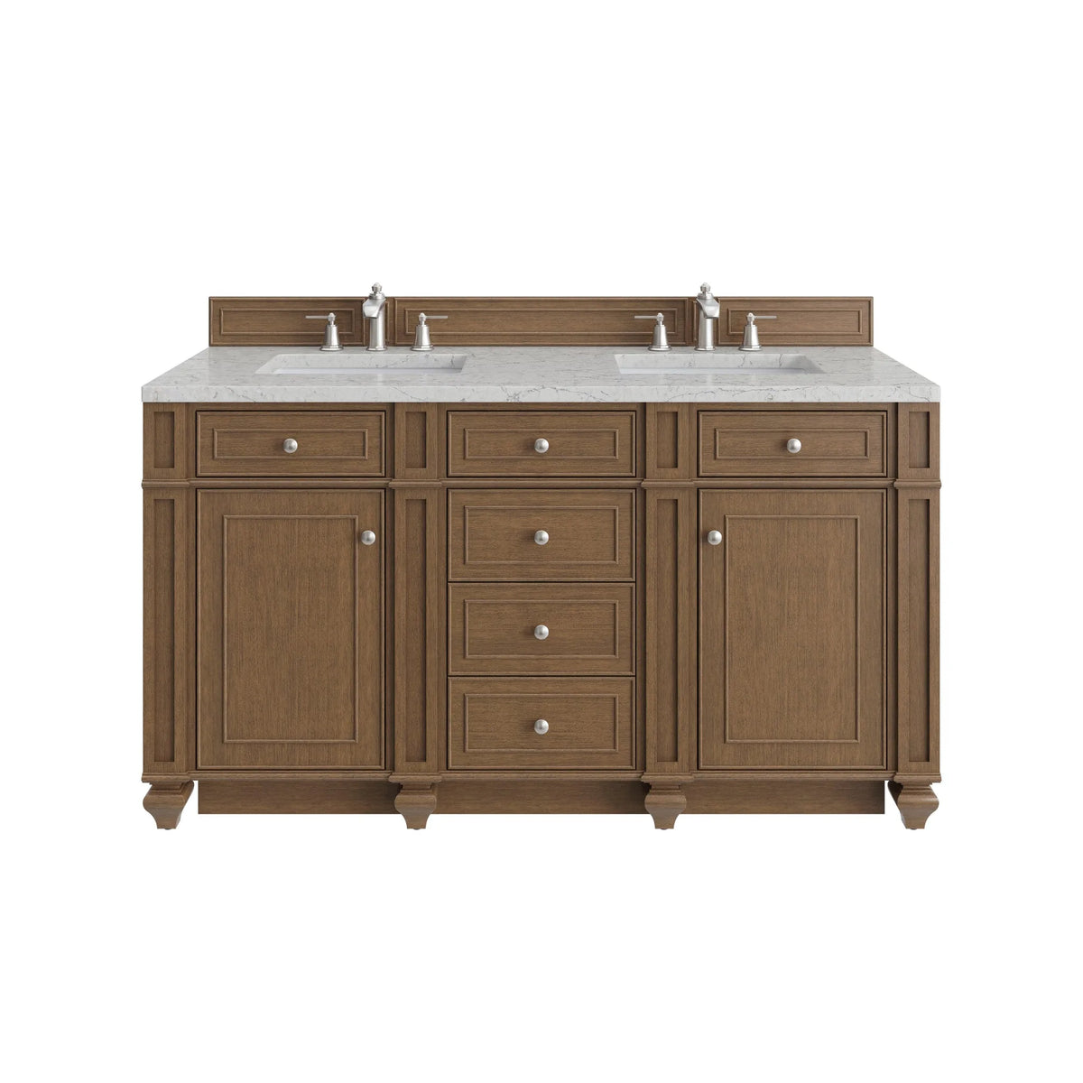 Bristol 60" Double Vanity, Saddle Brown w/ 3 CM Eternal Jasmine Pearl Silestone Top