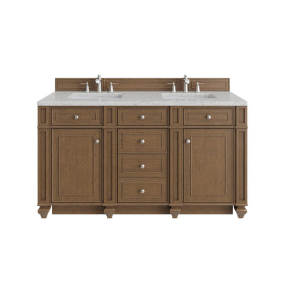 Bristol 60" Double Vanity, Saddle Brown w/ 3 CM Eternal Jasmine Pearl Silestone Top