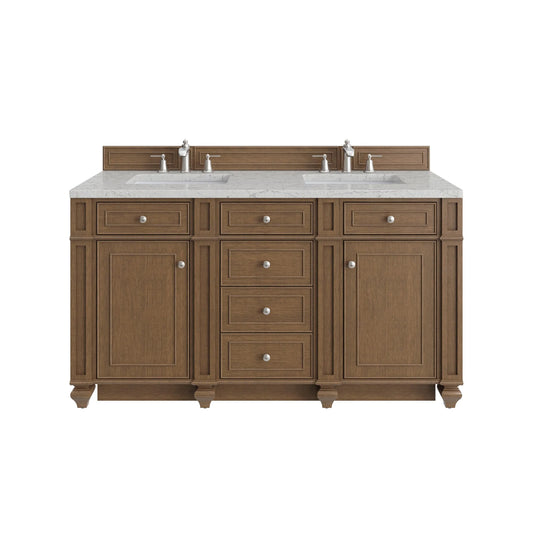 Bristol 60" Double Vanity, Saddle Brown w/ 3 CM Eternal Jasmine Pearl Silestone Top