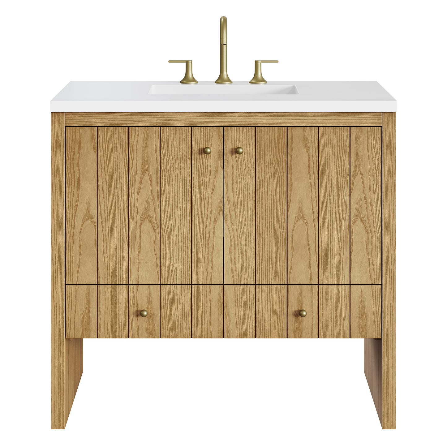 Renovate for Less Atlanta Hudson 36" Single Vanity, Light Natural Oak w/ 3 CM White Zeus Top