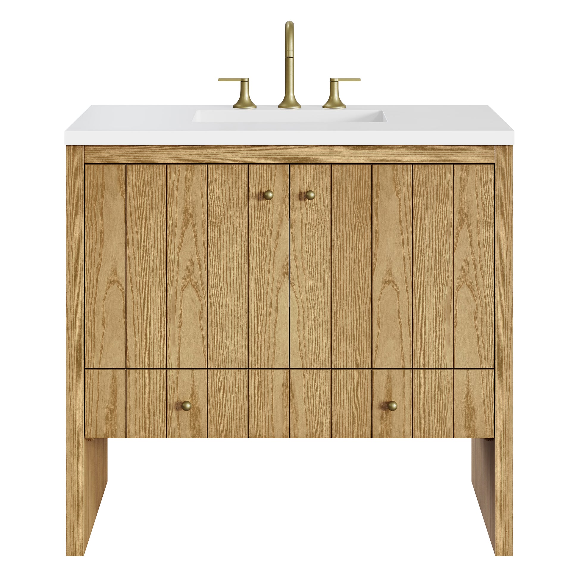 Renovate for Less Atlanta Hudson 36" Single Vanity, Light Natural Oak w/ 3 CM White Zeus Top