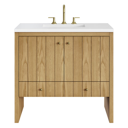 Renovate for Less Atlanta Hudson 36" Single Vanity, Light Natural Oak w/ 3 CM White Zeus Top