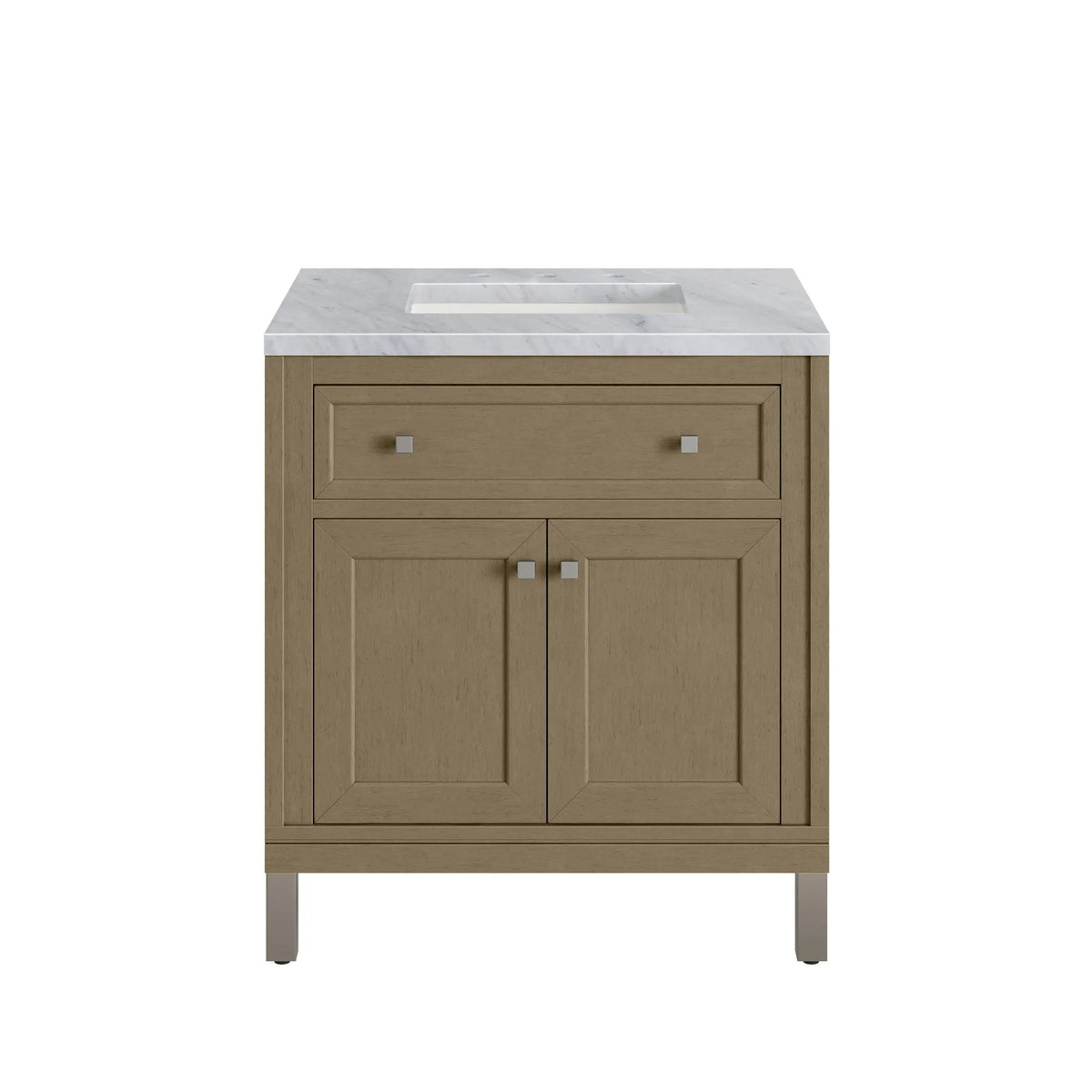 Chicago 30" Single Vanity, Walnut Whisper, w/ 3 CM Carrara Marble Top