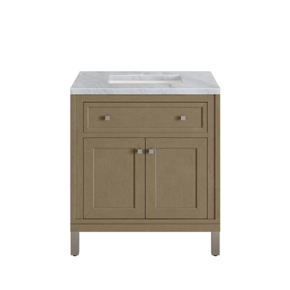 Chicago 30" Single Vanity, Walnut Whisper, w/ 3 CM Carrara Marble Top