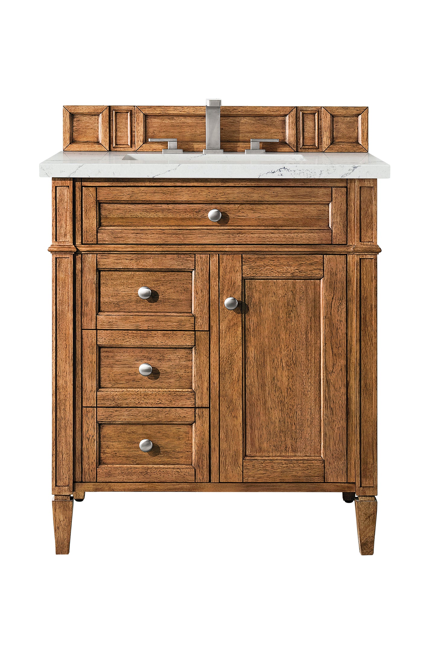 Renovate for Less Atlanta Brittany 30" Single Vanity, Saddle Brown, w/ 3 CM Ethereal Noctis Silestone Top