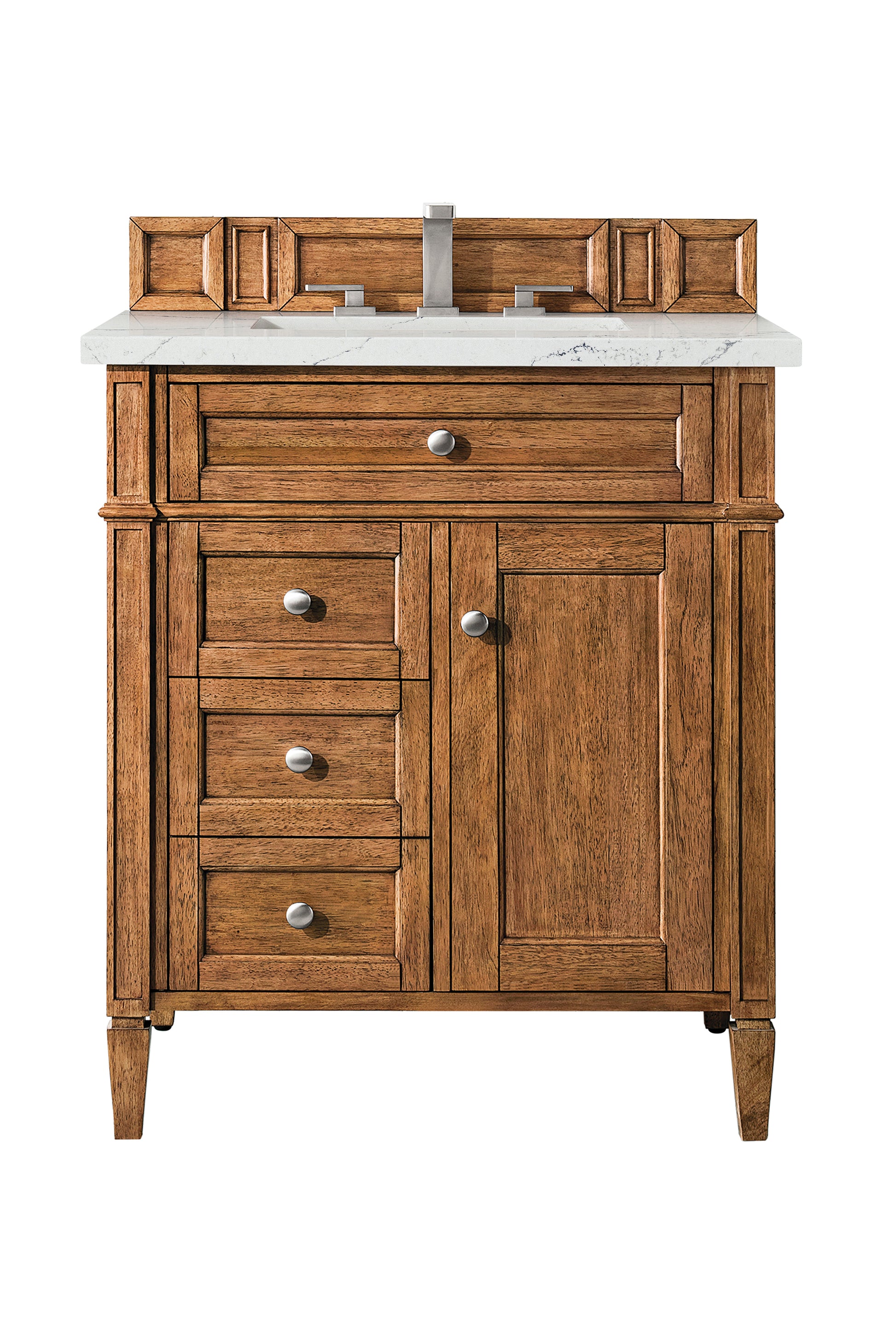 Renovate for Less Atlanta Brittany 30" Single Vanity, Saddle Brown, w/ 3 CM Ethereal Noctis Silestone Top