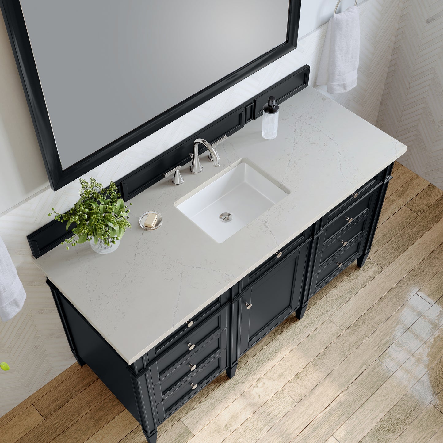 Renovate for Less Atlanta Brittany 60" Single Vanity, Black Onyx, w/ 3 CM Siberian Silestone Top