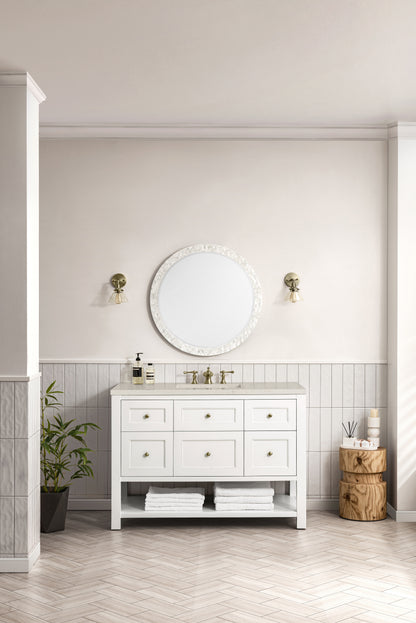 Renovate for Less Atlanta Breckenridge 48" Single Vanity, Bright White, w/ 3 CM Siberian Silestone Top