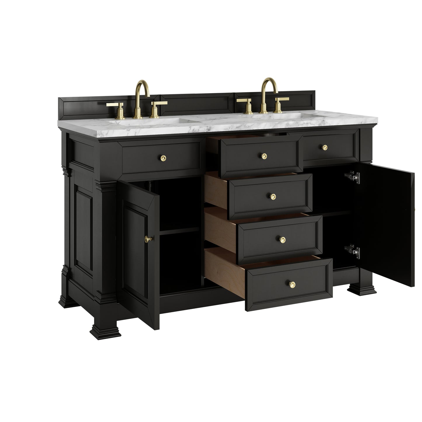 Renovate for Less Atlanta Brookfield 60" Double Vanity, Black Onyx w/3 CM Carrara White Marble Top