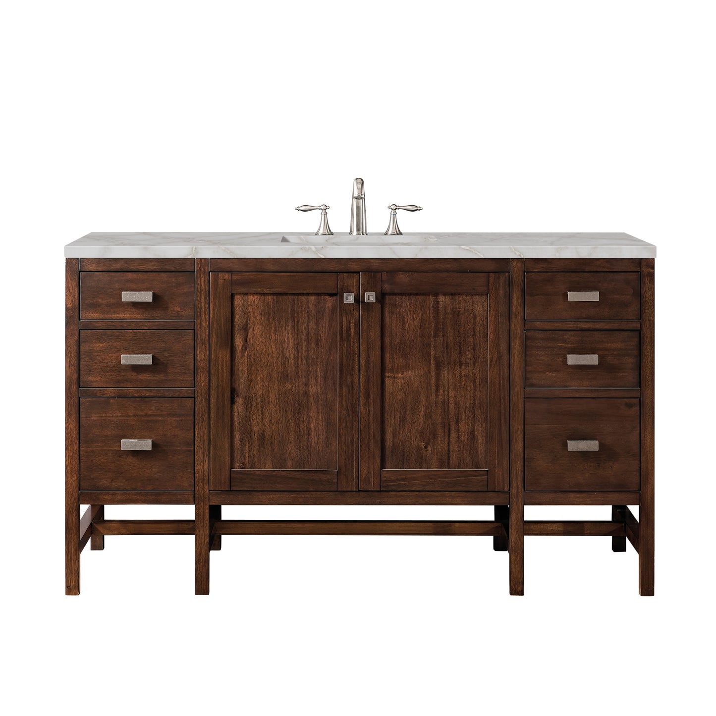 Renovate for Less Atlanta Addison 60" Single Vanity, Mid-Century Acacia w/ 3 CM Victorian Silver Silestone Top