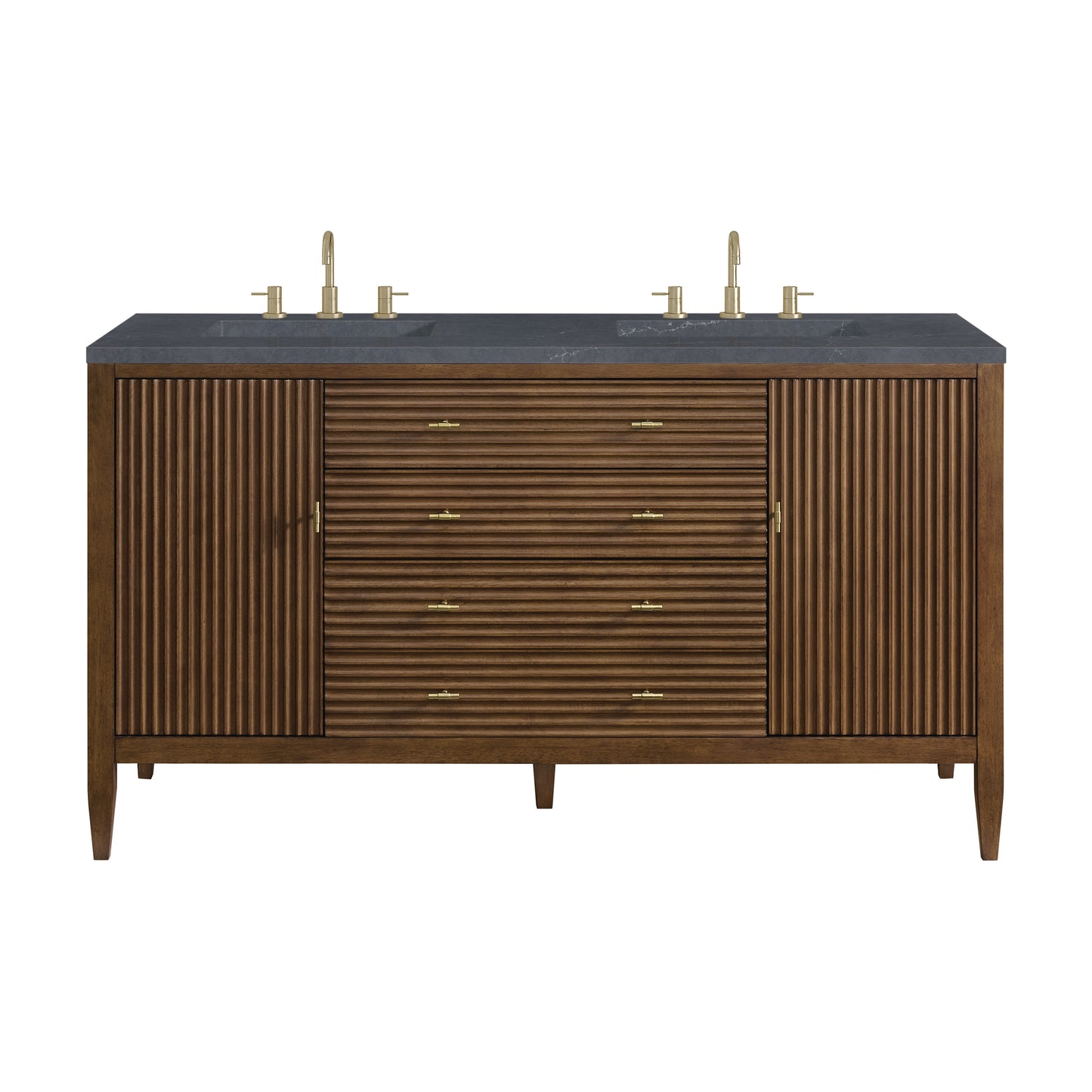 Renovate for Less Atlanta Myrrin 60" Double Vanity, Mid Century Walnut w/ 3 CM Charcoal Soapstone Silestone Top