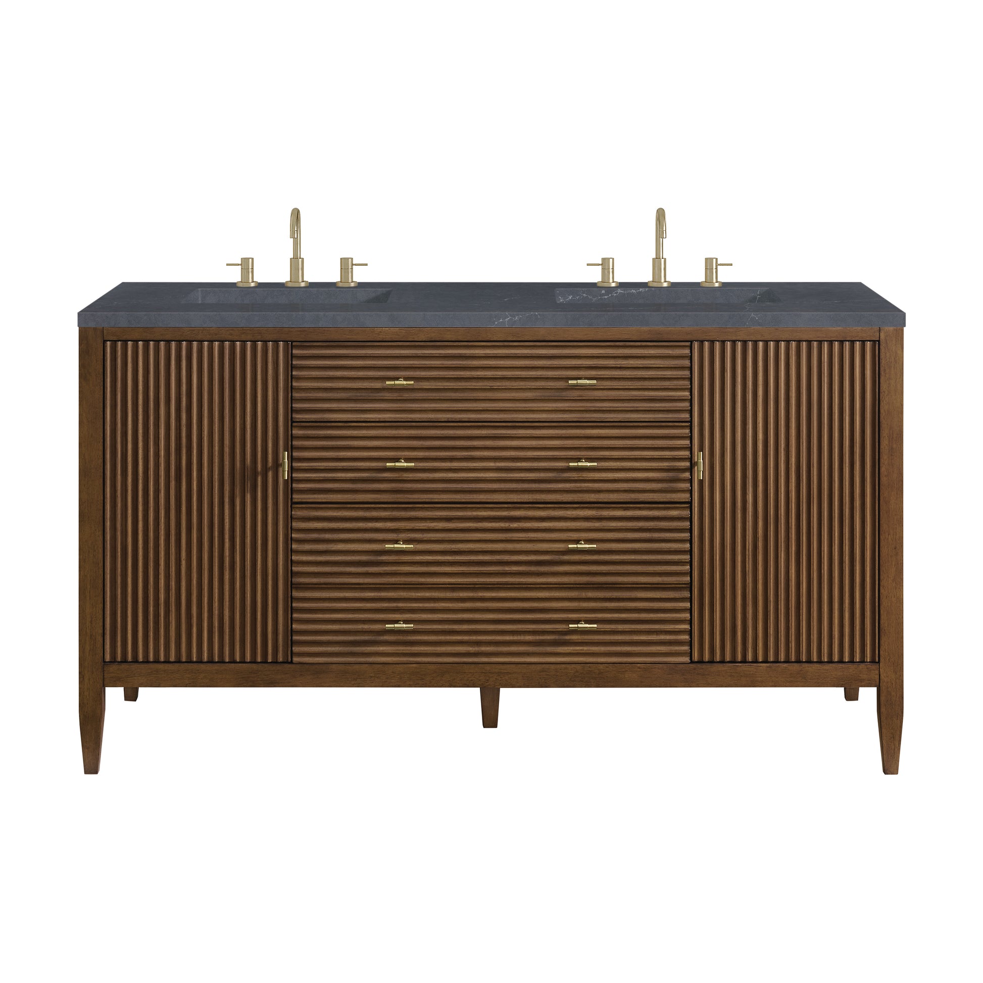Renovate for Less Atlanta Myrrin 60" Double Vanity, Mid Century Walnut w/ 3 CM Charcoal Soapstone Silestone Top