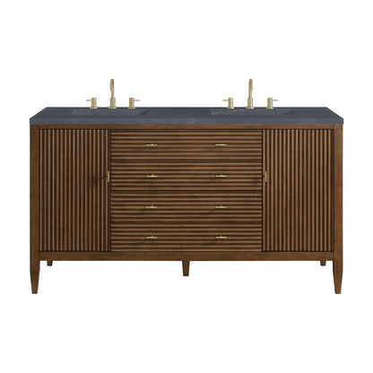 Renovate for Less Atlanta Myrrin 60" Double Vanity, Mid Century Walnut w/ 3 CM Charcoal Soapstone Silestone Top