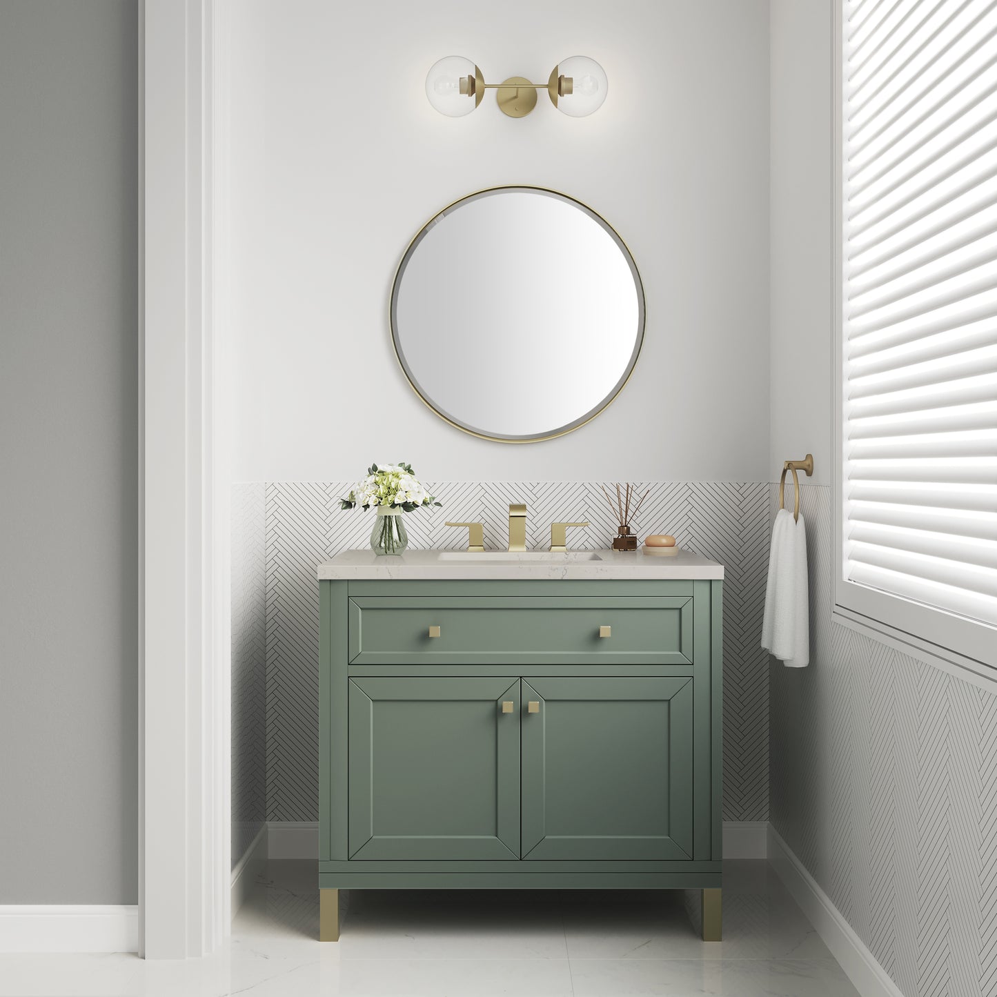 Renovate for Less Atlanta Chicago 36" Single Vanity, Smokey Celadon, w/ 3 CM Siberian Silestone Top