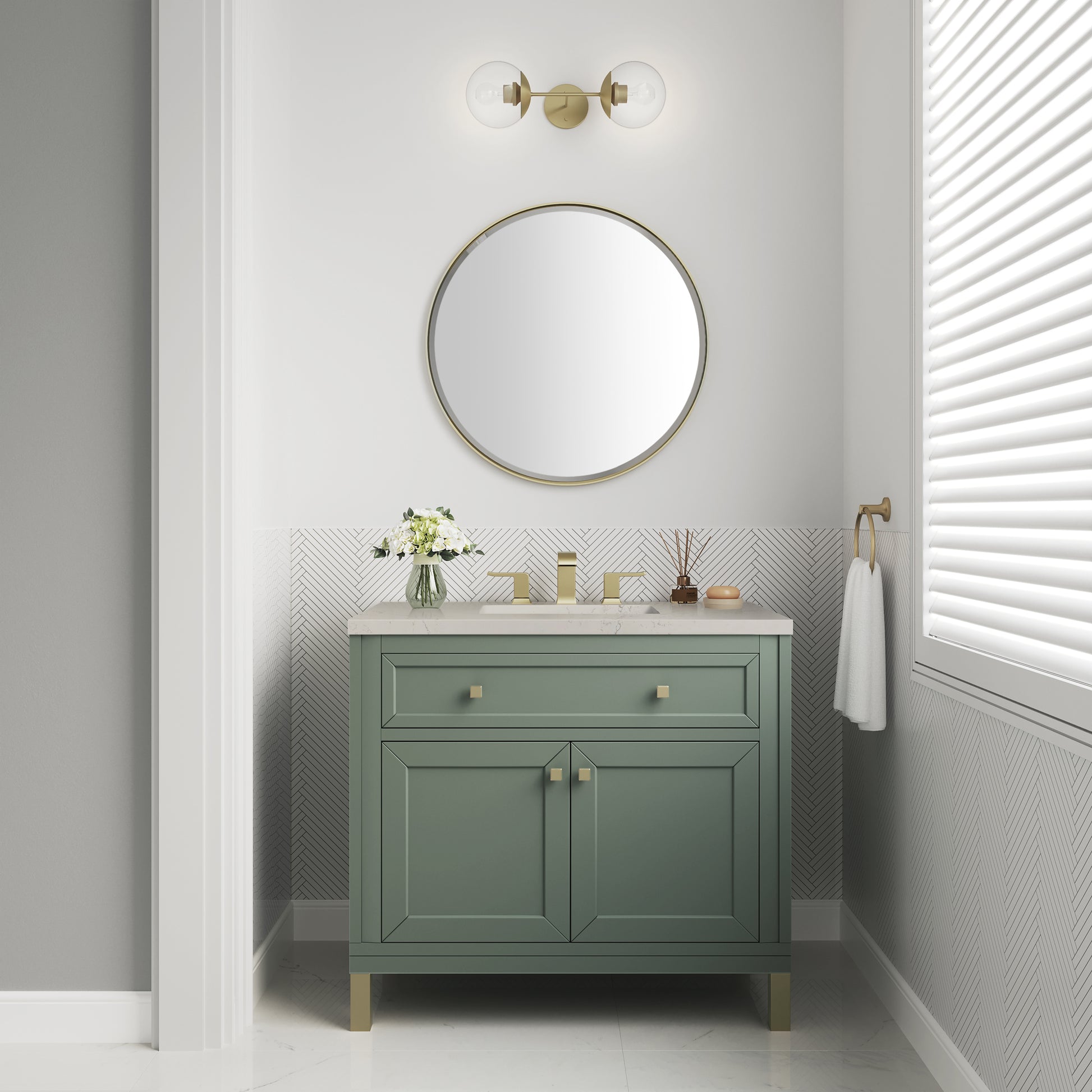 Renovate for Less Atlanta Chicago 36" Single Vanity, Smokey Celadon, w/ 3 CM Siberian Silestone Top