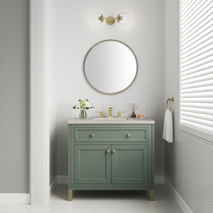 Renovate for Less Atlanta Chicago 36" Single Vanity, Smokey Celadon, w/ 3 CM Siberian Silestone Top