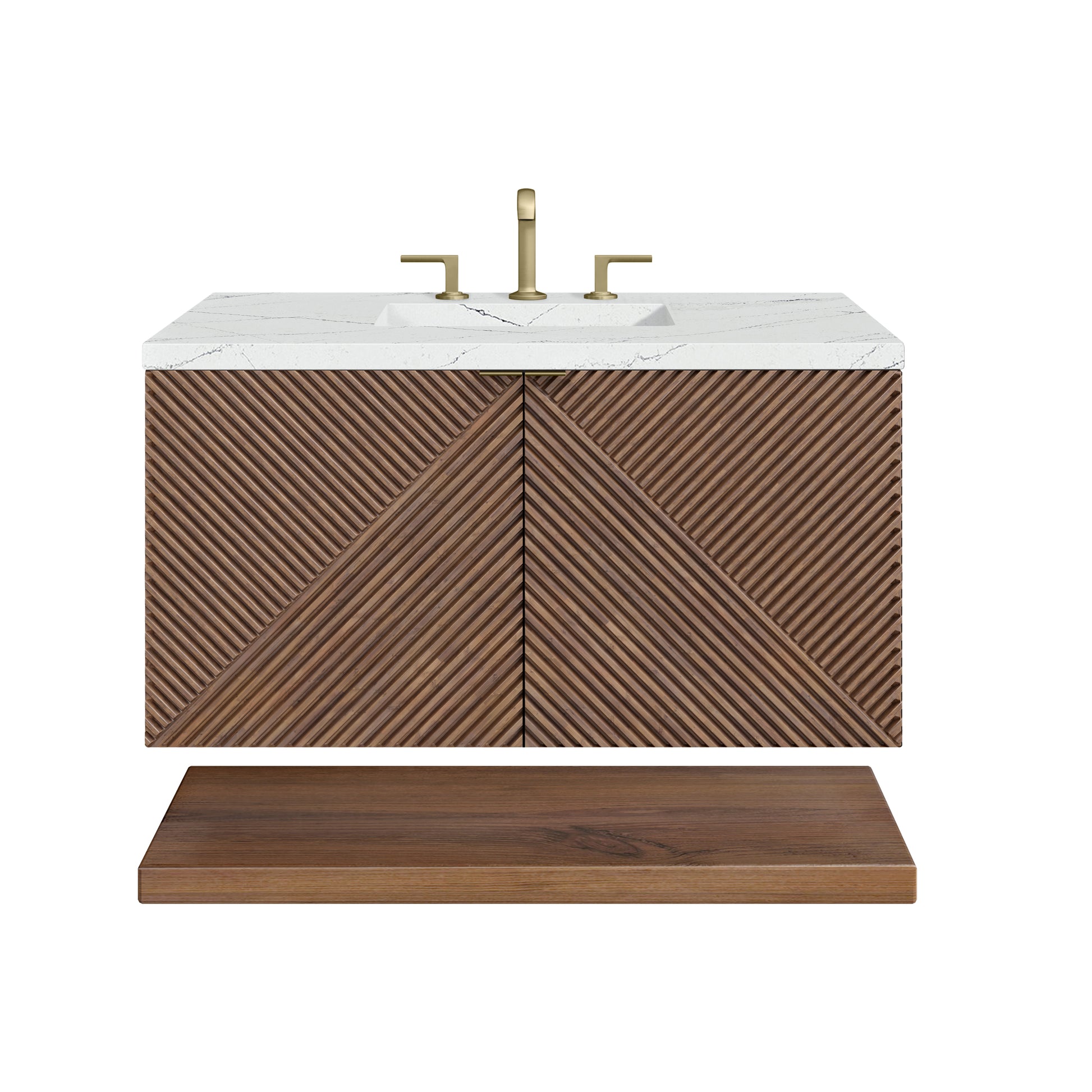 Renovate for Less Atlanta Marcello 36" Single Vanity, Chestnut w/ 3 CM Ethereal Noctis Top