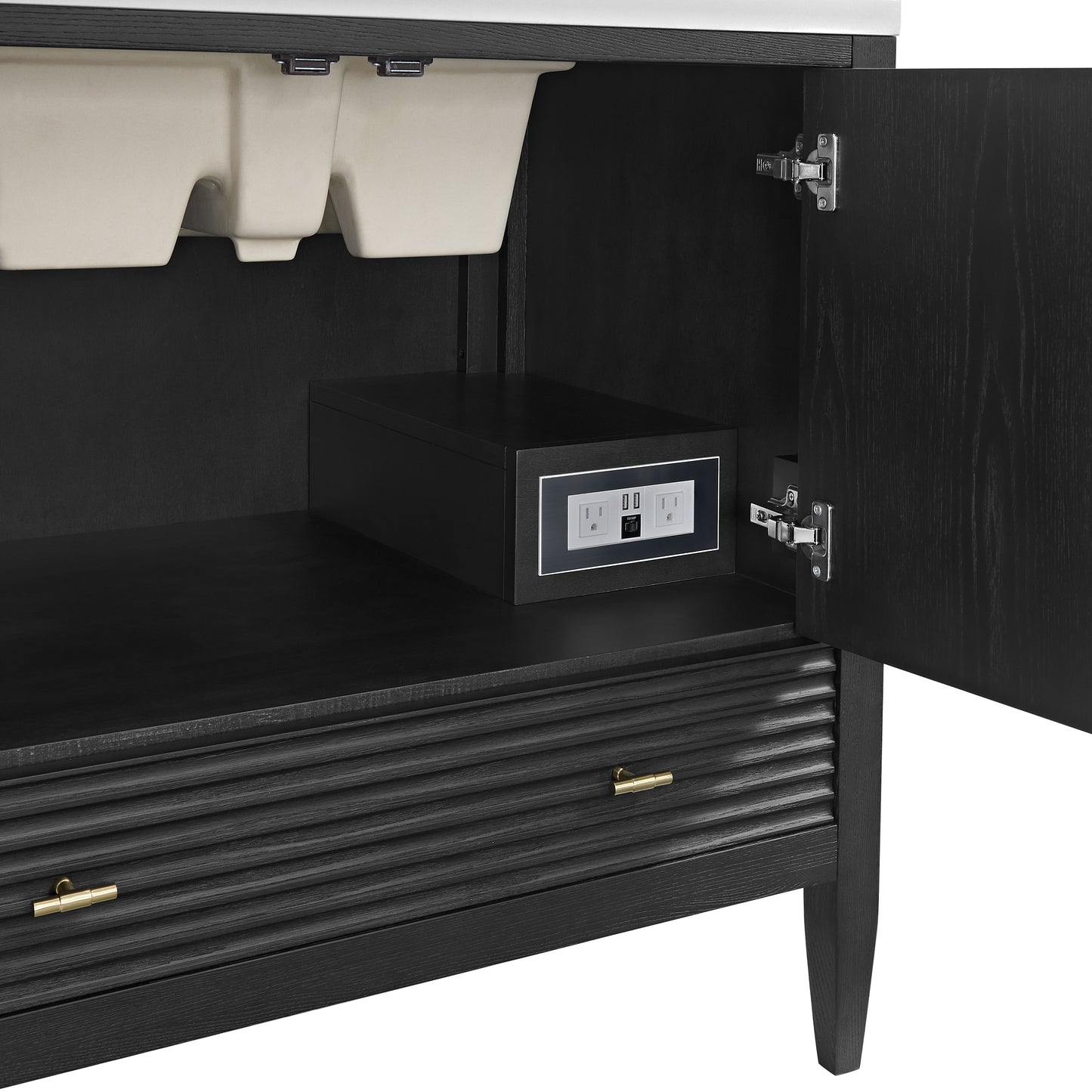 Renovate for Less Atlanta Myrrin 36" Vanity, Carbon Oak w/ 3 CM White Zeus Silestone Top