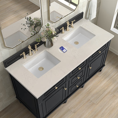 Renovate for Less Atlanta Lorelai 60" Double Vanity, Black Onyx, w/ 3 CM Siberian Silestone Top w/FreePower Wireless Charger
