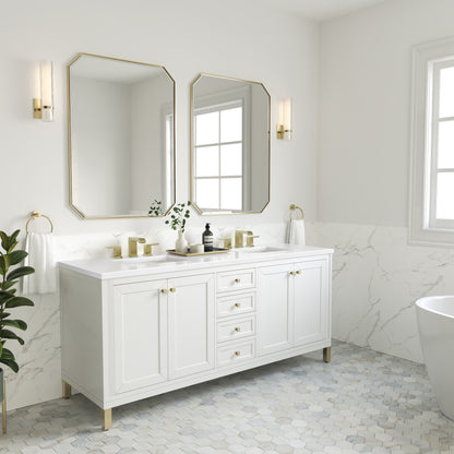 Renovate for Less Atlanta Chicago 72" Double Vanity, Glossy White, w/ 3 CM White Zeus Silestone® Top