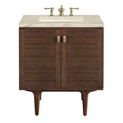 Amberly 30" Single Vanity, Mid-Century Walnut, w/ 3 CM Tajnar Eclos Top