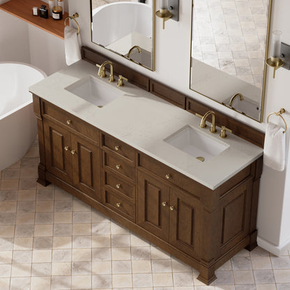 Renovate for Less Atlanta Brookfield 72" Double Vanity, Honey Oak, w/ 3 CM Siberian Silestone Top