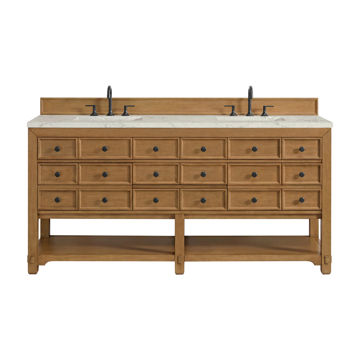 Malibu 72" Double Vanity, Amber Birch w/ 3 CM Victorian Silver Top w/ FreePower Wireless Charger
