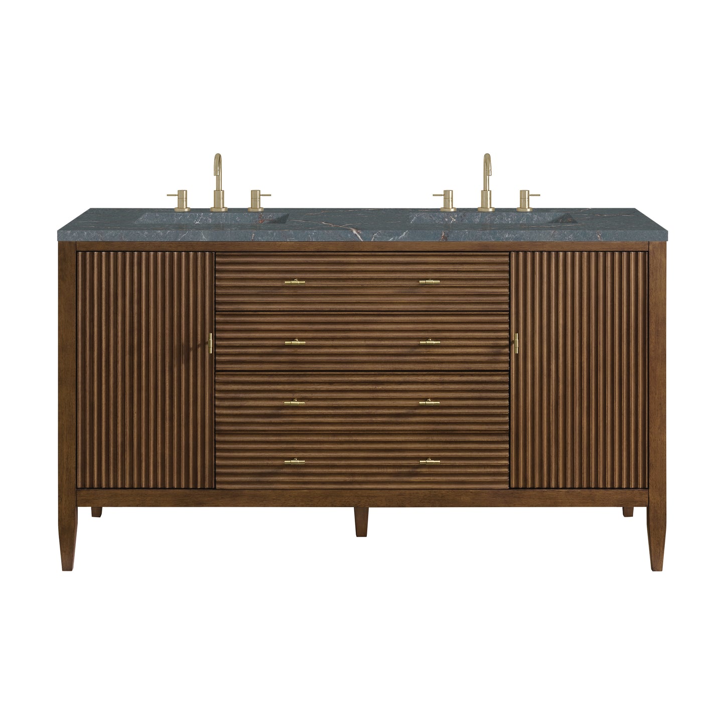 Renovate for Less Atlanta Myrrin 60" Double Vanity, Mid Century Walnut w/ 3 CM Parisien Bleu Silestone Top