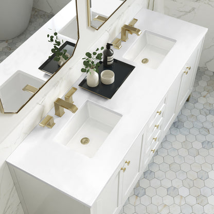 Renovate for Less Atlanta Chicago 72" Double Vanity, Glossy White, w/ 3 CM White Zeus Silestone® Top