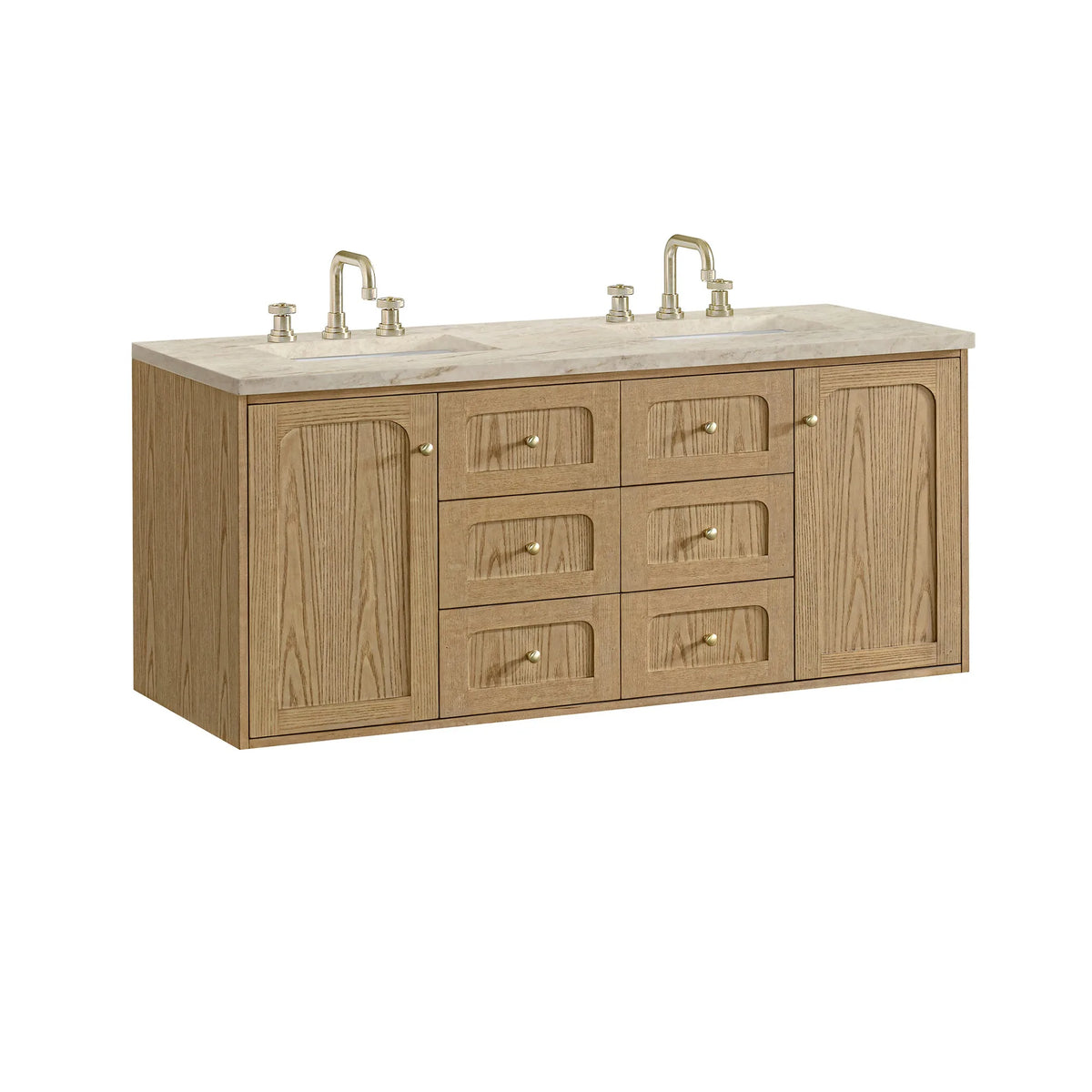 Laurent 60" Double Vanity, Light Natural Oak, w/ 3 CM Tajnar Eclos Top
