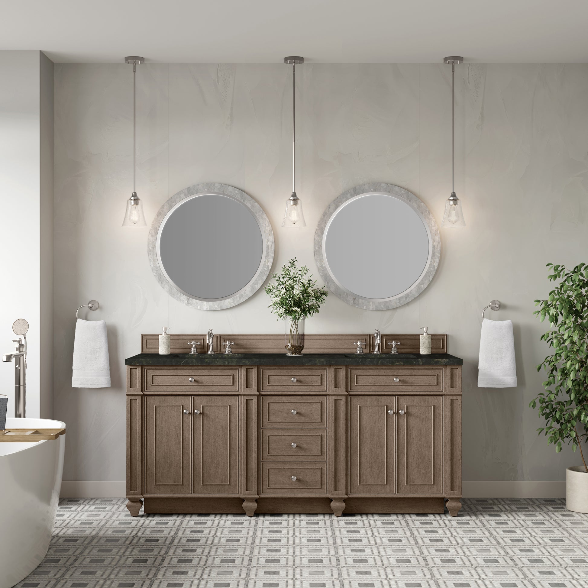 Renovate for Less Atlanta Bristol 72" Double Vanity, Whitewashed Walnut, w/ 3 CM Phantome Eclos Top