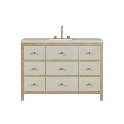 Renovate for Less Atlanta Celeste 48" Single Vanity, Sunwashed Oak with Embossed Shagreen, w/ 3 CM Siberian Silestone Top w/FreePower Wireless Charger