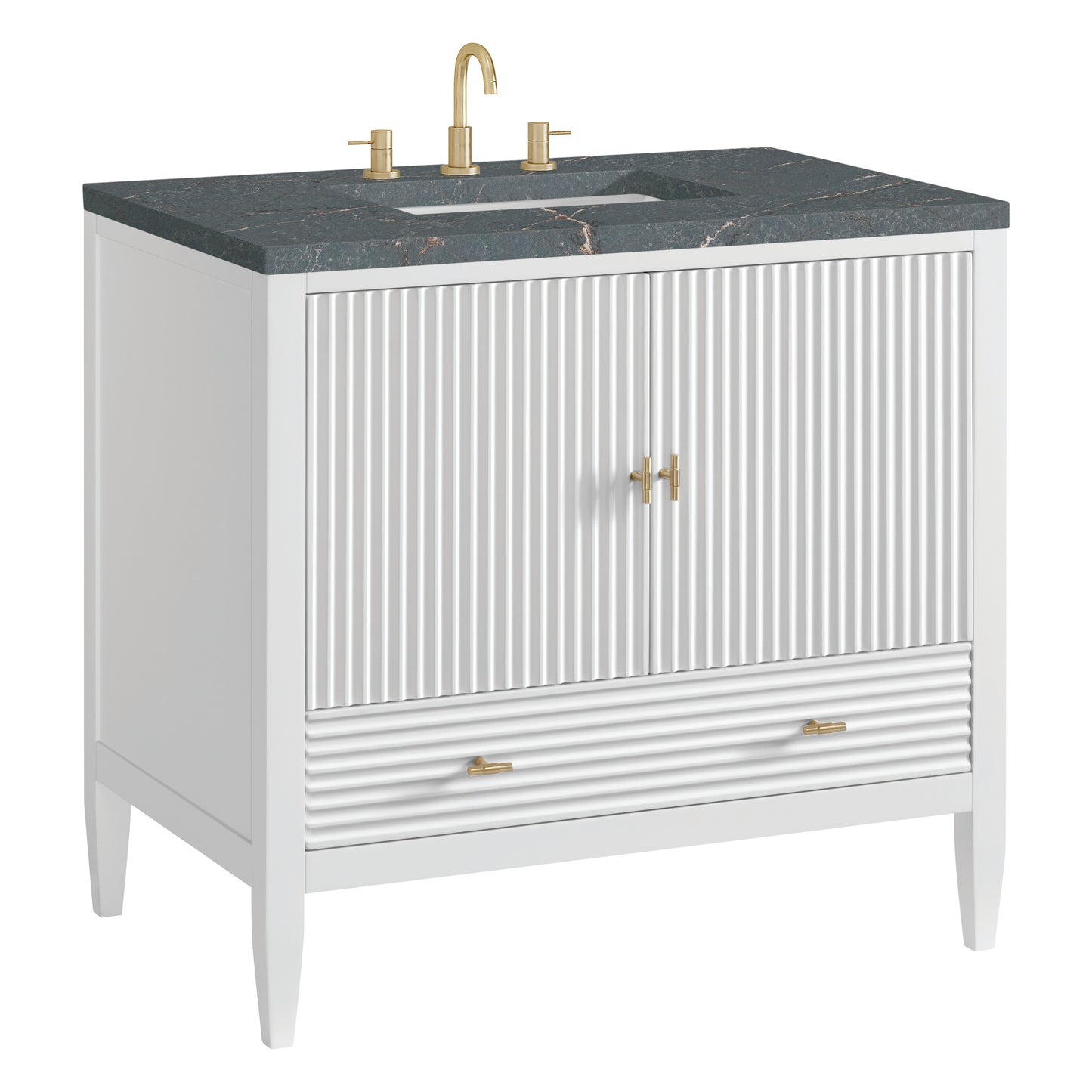 Renovate for Less Atlanta Myrrin 36" Vanity, Bright White w/ 3 CM Parisien Bleu Silestone Top